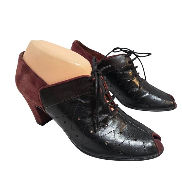 Re-Mix Deluxe Vintage Size 7.5 Leather Suede Oxford Peep Toe Pumps Retro pinup - Picture 2 of 6